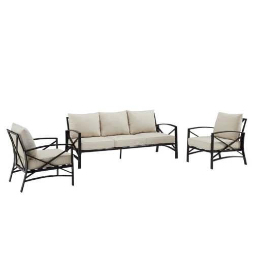 Crosley Kaplan 3 Piece Outdoor Sofa Set in Oatmeal