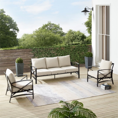 Crosley Kaplan 3 Piece Outdoor Sofa Set in Oatmeal