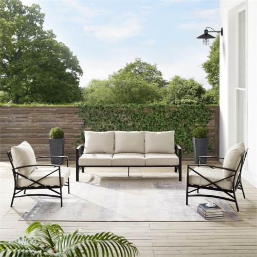 Crosley Kaplan 3 Piece Outdoor Sofa Set in Oatmeal