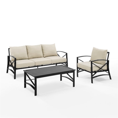 Crosley Kaplan 3 Piece Outdoor Sofa Set in Oatmeal