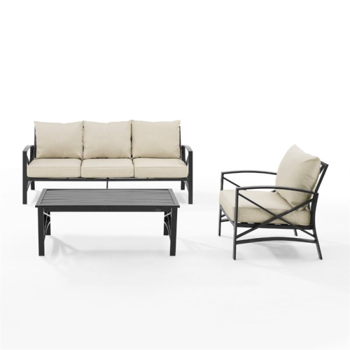 Crosley Kaplan 3 Piece Outdoor Sofa Set in Oatmeal