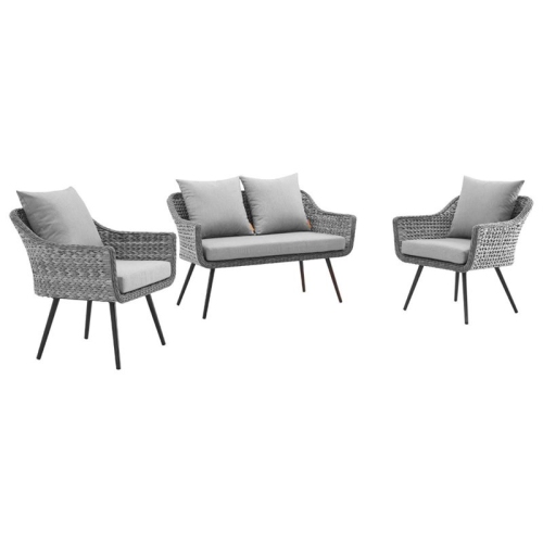 MODWAY  Endeavor 3 Piece Wicker Rattan Patio Loveseat Set In In Gray