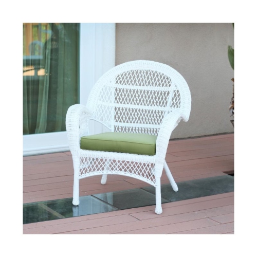Jeco 3 Piece Wicker Conversation Set in White with Green Cushions