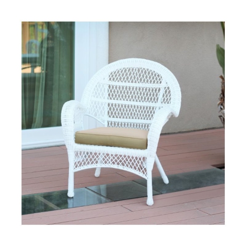 Jeco 3 Piece Wicker Conversation Set in White with Tan Cushions