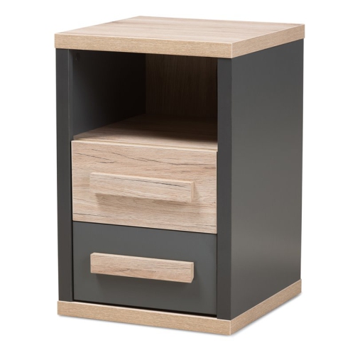 BOWERY HILL  2 Drawer Nightstand In Gray And Oak In Brown