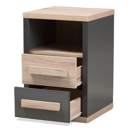 Bowery Hill 2 Drawer Nightstand in Gray and Oak Brown
