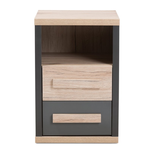 Bowery Hill 2 Drawer Nightstand in Gray and Oak Brown