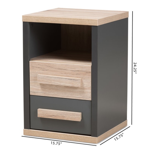 Bowery Hill 2 Drawer Nightstand in Gray and Oak Brown