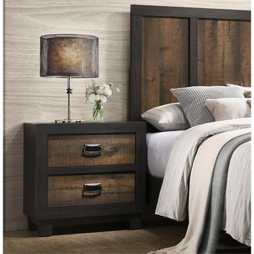 Bowery Hill Solid Wood 2-Drawer Nightstand in Walnut