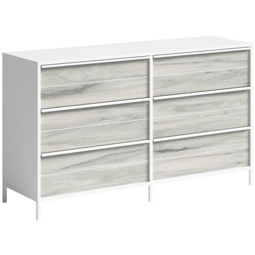 SAUDER Boulevard Cafe Engineered Wood 6-Drawer Dresser In White/haze Acacia Accents