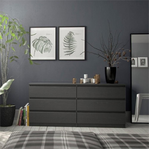 Tvilum Scottsdale Contemporary 6 Drawer Double Dresser in Black Wood Grain