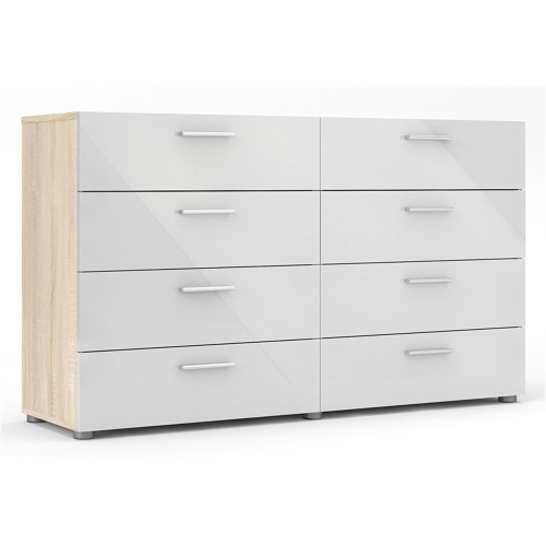 Austin 8 Drawer Double Dresser in Oak Structure/White High Gloss