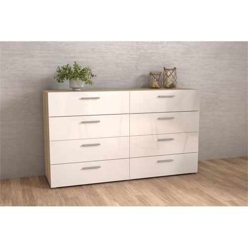 Austin 8 Drawer Double Dresser in Oak Structure/White High Gloss