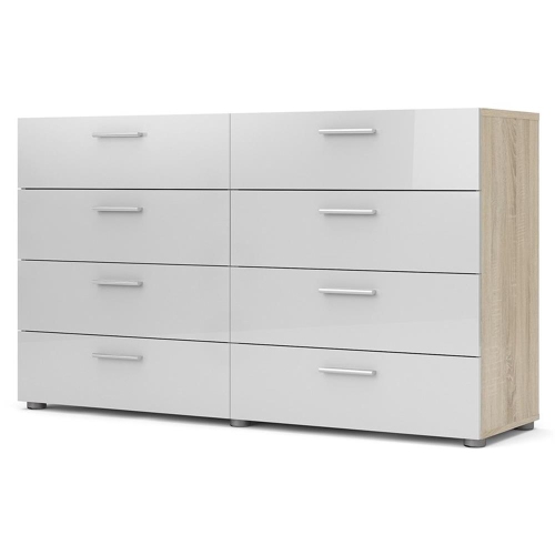 Austin 8 Drawer Double Dresser in Oak Structure/White High Gloss