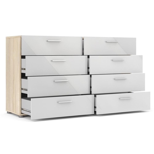 Austin 8 Drawer Double Dresser in Oak Structure/White High Gloss