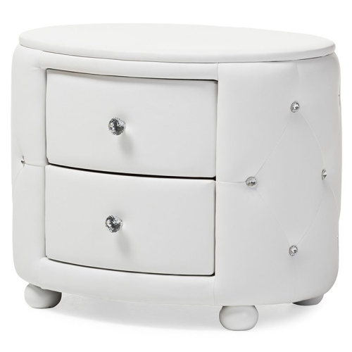 Bowery Hill 2 Drawer Faux Leather Tufted Nightstand in White