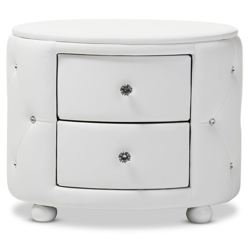 Bowery Hill 2 Drawer Faux Leather Tufted Nightstand in White