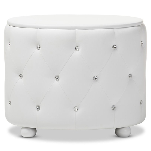 Bowery Hill 2 Drawer Faux Leather Tufted Nightstand in White