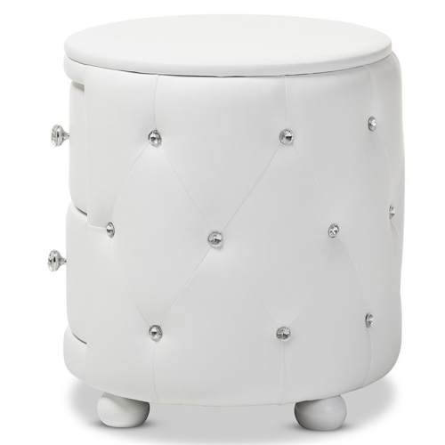 Bowery Hill 2 Drawer Faux Leather Tufted Nightstand in White