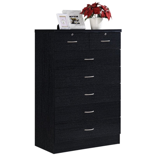 HODEDAH  7 Drawer Chest With Locks On 2 Top Drawers In Wood In Black