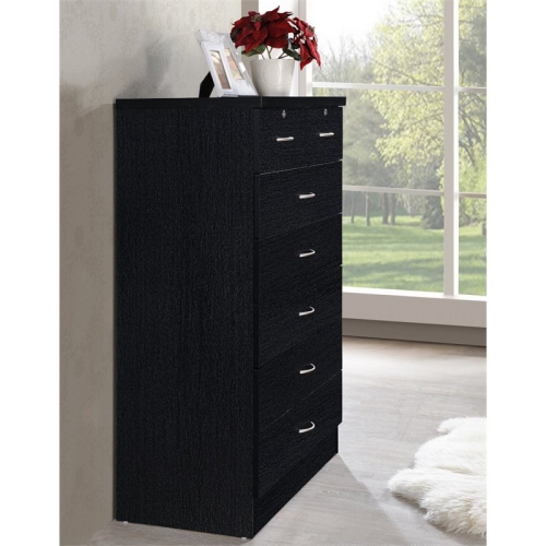 Hodedah 7 Drawer Chest with Locks on 2 Top Drawers in Black Wood