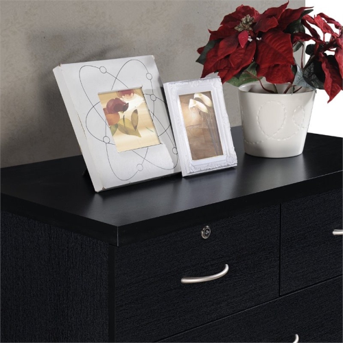 Hodedah 7 Drawer Chest with Locks on 2 Top Drawers in Black Wood