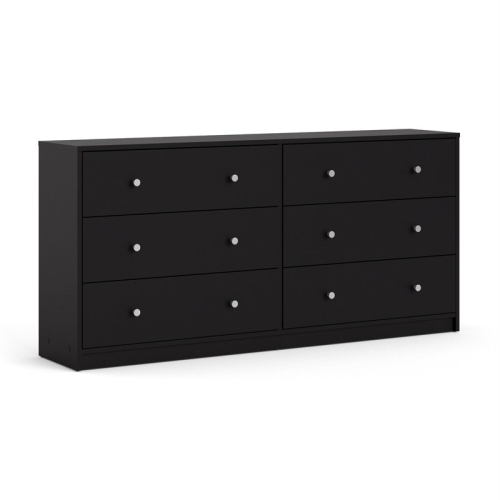 Pemberly Row Contemporary 6 Drawer Double Dresser in Black