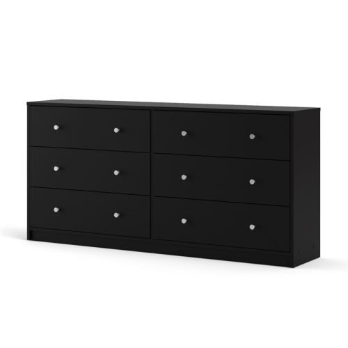Pemberly Row Contemporary 6 Drawer Double Dresser in Black