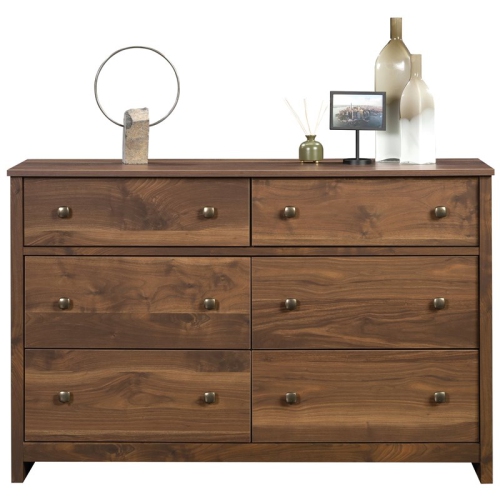 Sauder River Ranch 6 Drawer 50.5" Wooden Dresser in Grand Walnut