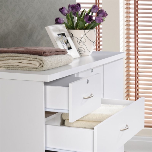 Hodedah 7 Drawer Chest with Locks on 2 Drawers and 1 Door in White Wood