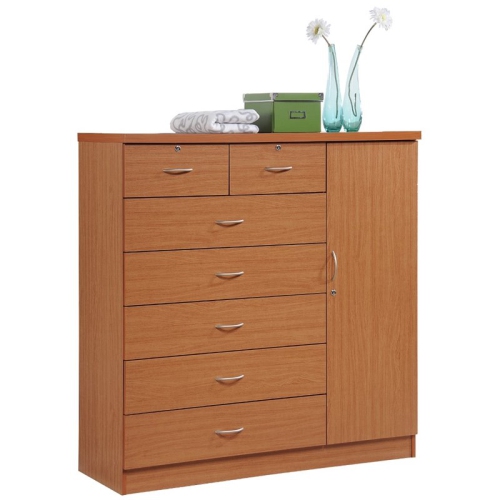 HODEDAH  7 Drawer Chest With Locks On 2 Drawers And 1 Door In Cherry Wood