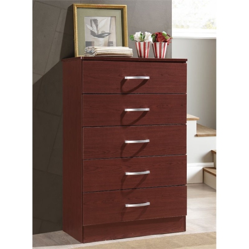 Hodedah Five Drawer Contemporary Wooden Chest in Mahogany Finish