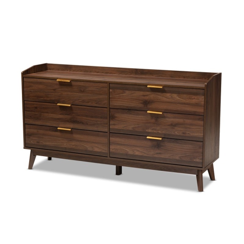 BOWERY HILL  Mahogany Finish Mid-Century 6-Drawer Wood Dresser