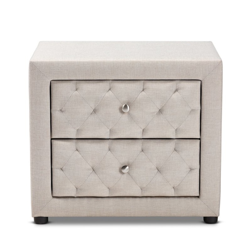 Bowery Hill 2-Drawer Tufted Fabric and Wood Nightstand in Light Beige