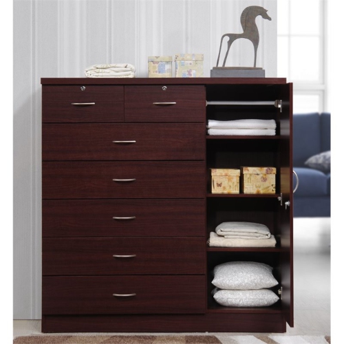 Hodedah 7 Drawer Chest with Locks on 2 Drawers and 1 Door in Mahogany Wood