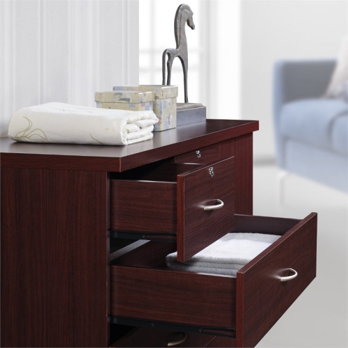 Hodedah 7 Drawer Chest with Locks on 2 Drawers and 1 Door in Mahogany Wood