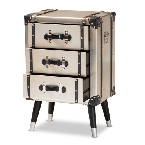 Bowery Hill Silver Finished Metal 3-Drawer Nightstand