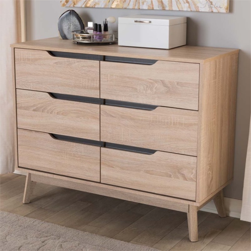 Hawthorne Collection 6 Drawer Wood Double Dresser in Light Brown