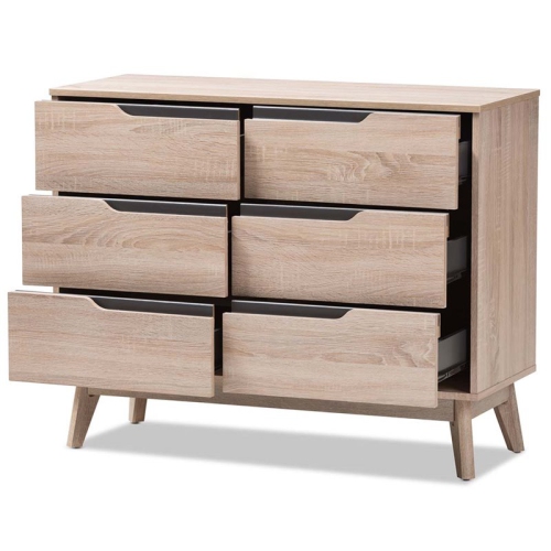 Hawthorne Collection 6 Drawer Wood Double Dresser in Light Brown