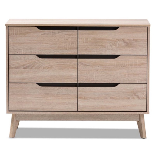 Hawthorne Collection 6 Drawer Wood Double Dresser in Light Brown