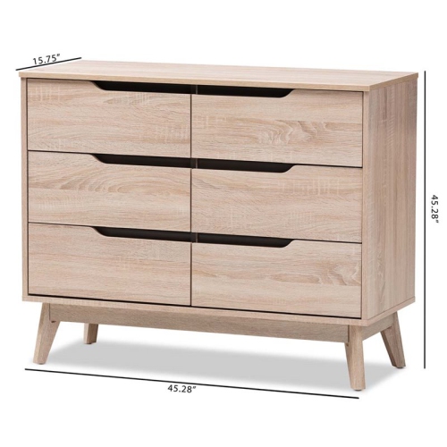 Hawthorne Collection 6 Drawer Wood Double Dresser in Light Brown