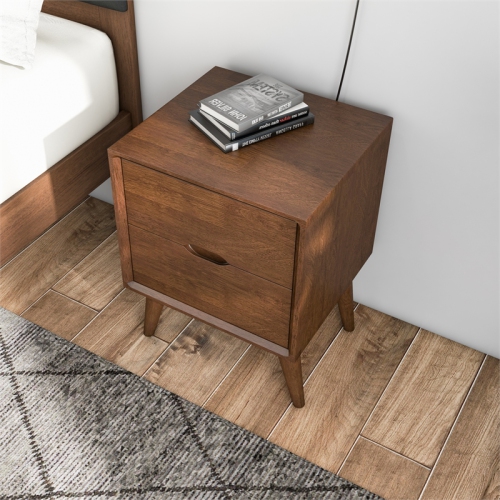 Edie Mid Century Modern Walnut Nightstand Bed Side Tables with 2 Drawers