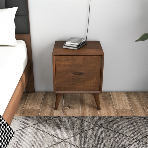 Edie Mid Century Modern Walnut Nightstand Bed Side Tables with 2 Drawers