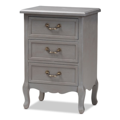 BOWERY HILL  French Grey Finished Wood 3-Drawer Nightstand