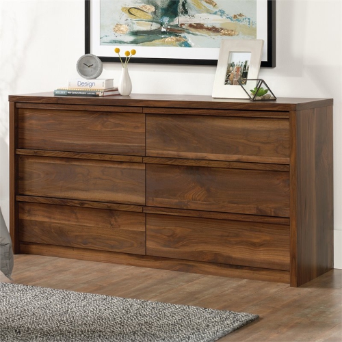 Sauder Harvey Park 6 Drawer Dresser in Grand Walnut