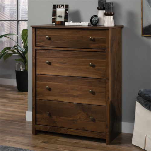 Sauder River Ranch 4 Drawer Wooden Chest in Grand Walnut