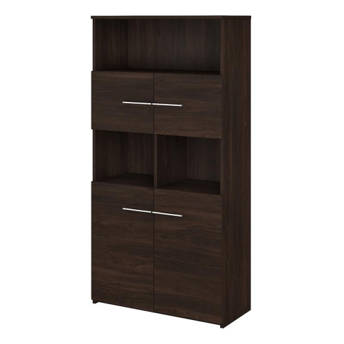 BBF  Office 500 5-Shelf Bookcase With Doors In Walnut - Engineered Wood In Black 