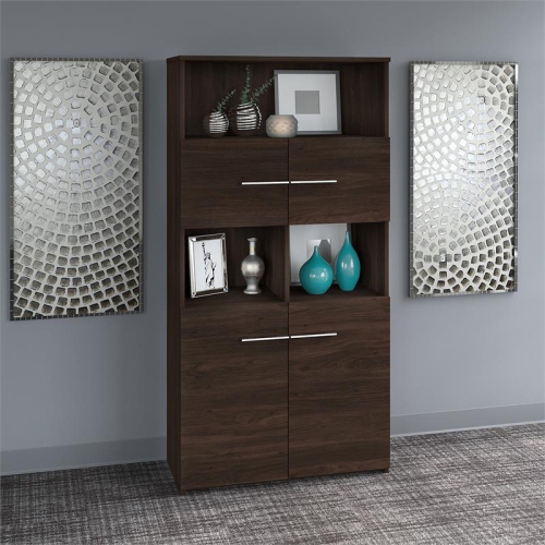 Office 500 5-Shelf Bookcase with Doors in Black Walnut - Engineered Wood