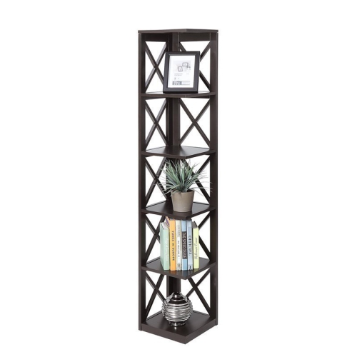 CONVENIENCE CONCEPTS  Oxford Five-Tier Corner Bookcase In Espresso Wood Finish