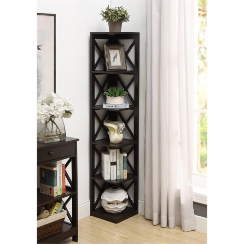 Convenience Concepts Oxford Five-Tier Corner Bookcase in Espresso Wood Finish